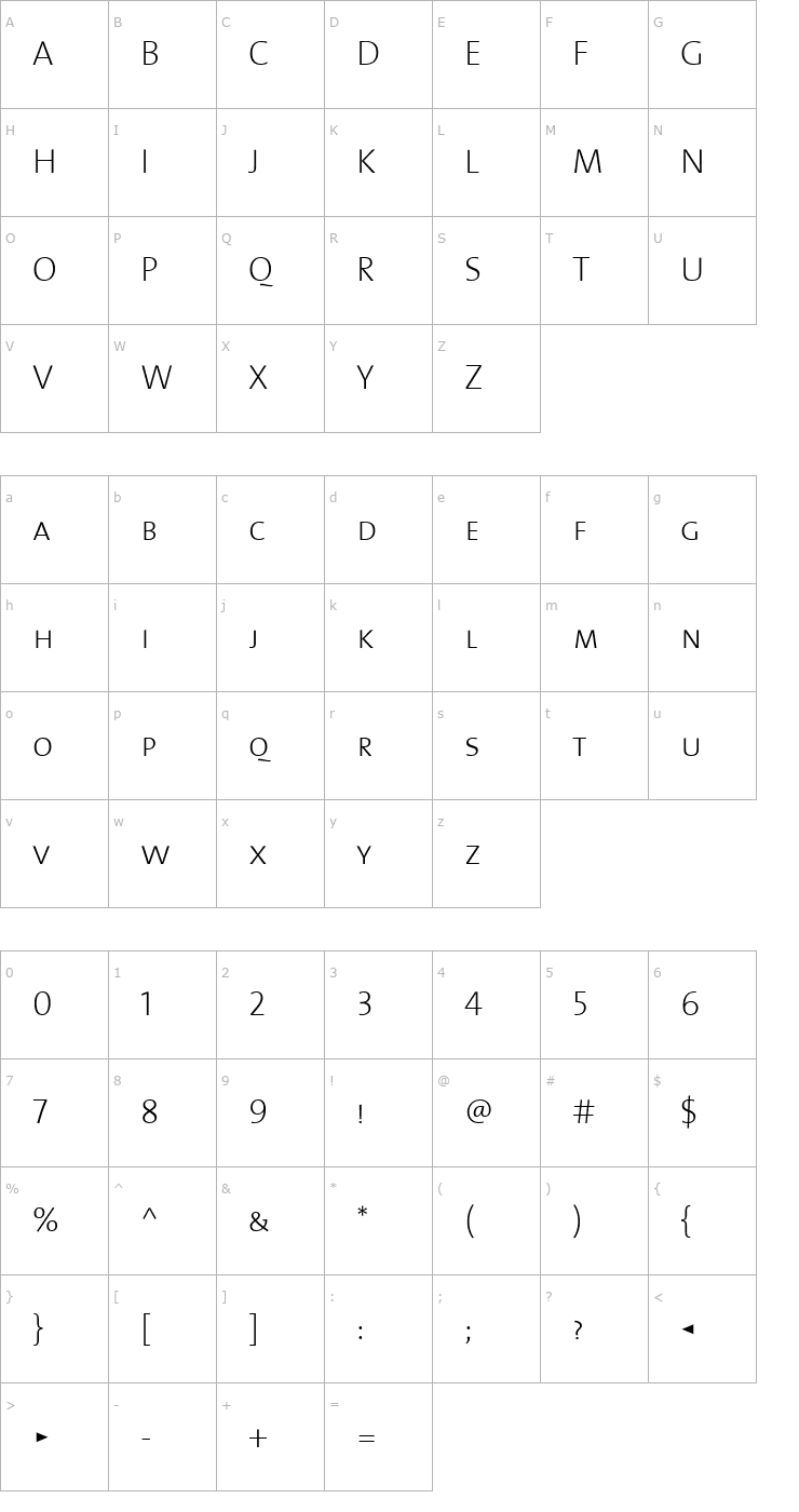 Character Map TheMix 2 ExtraLight Caps Font