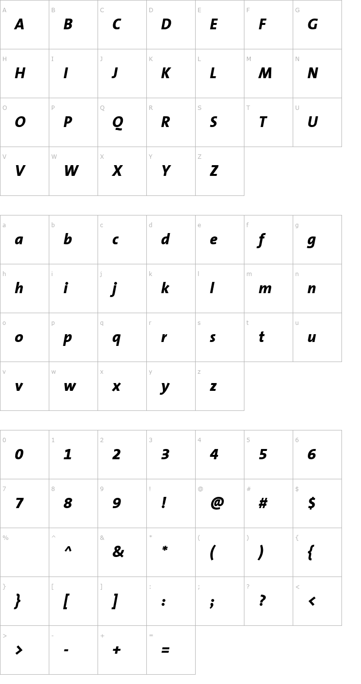 Character Map TheSans B8 ExtraBold Italic Font