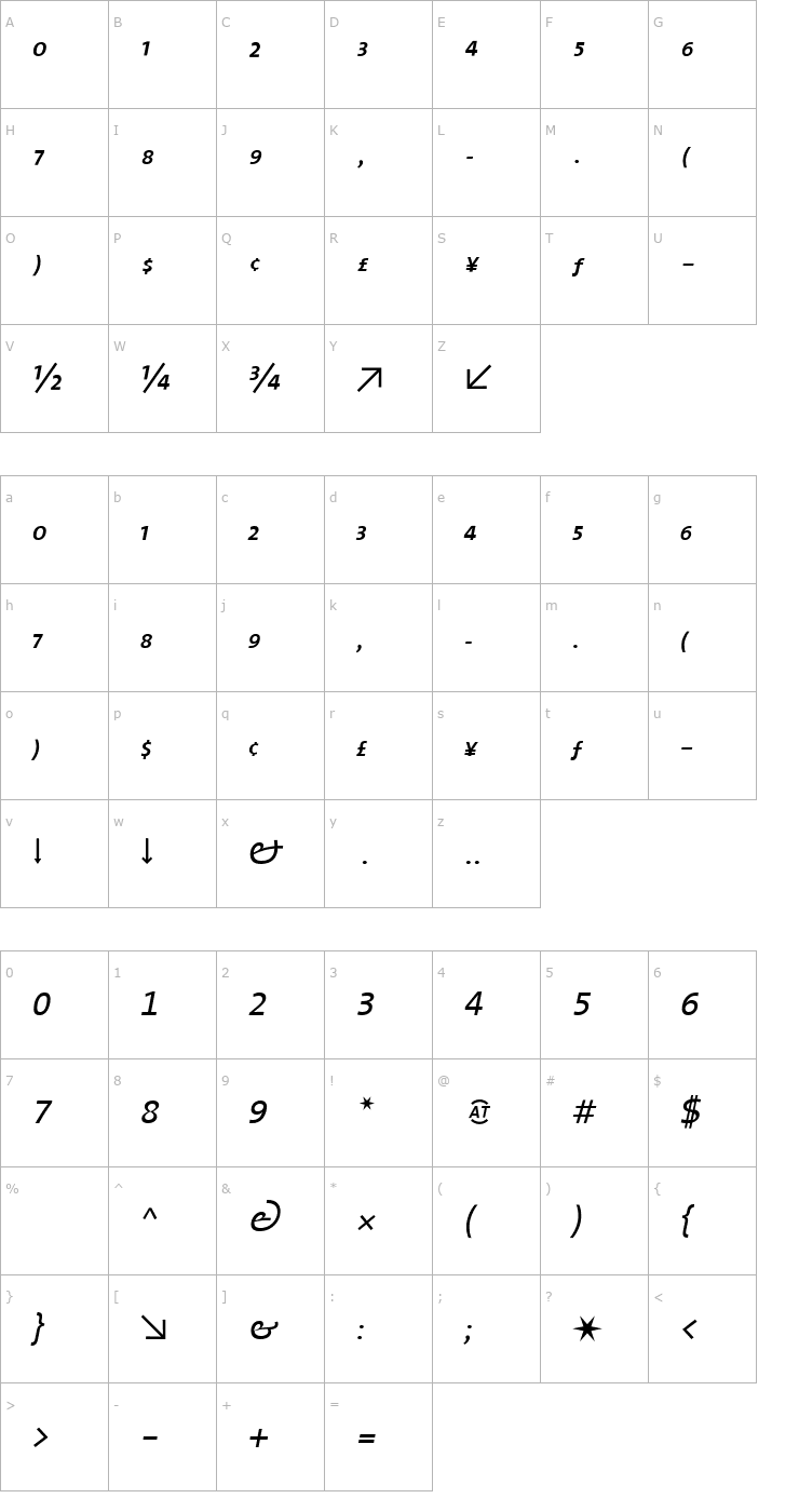 Character Map TheSans Expert Italic Font