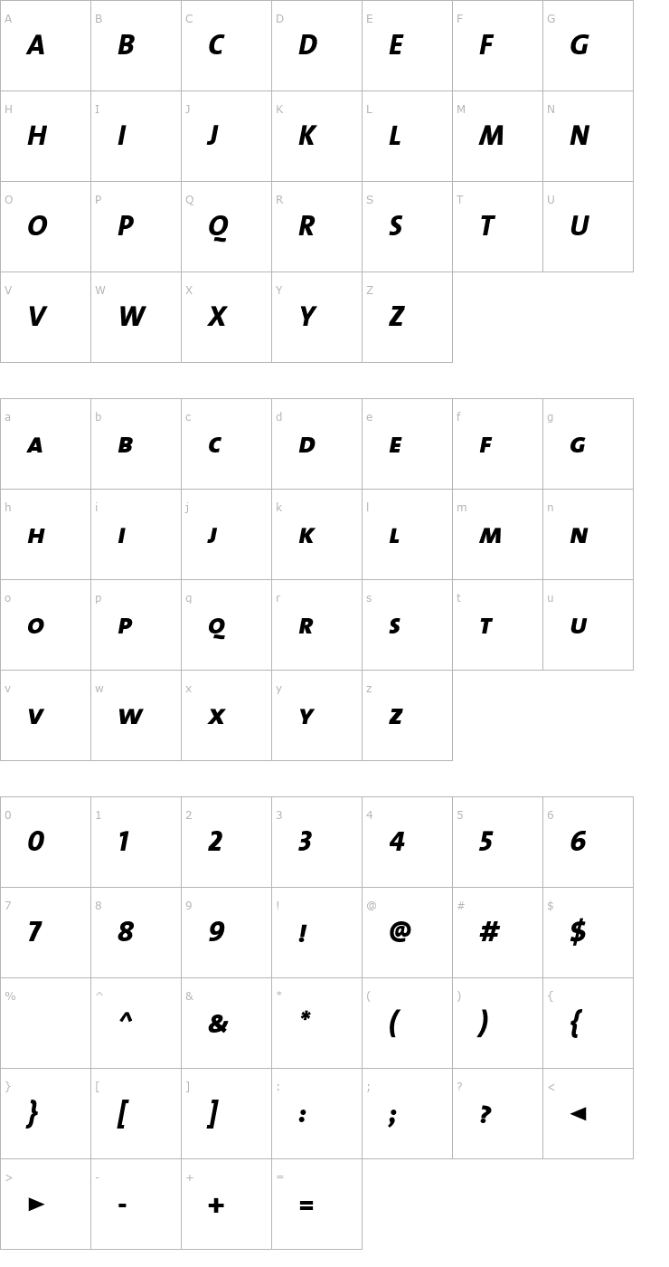 Character Map TheSans ExtraBold Caps Italic Font