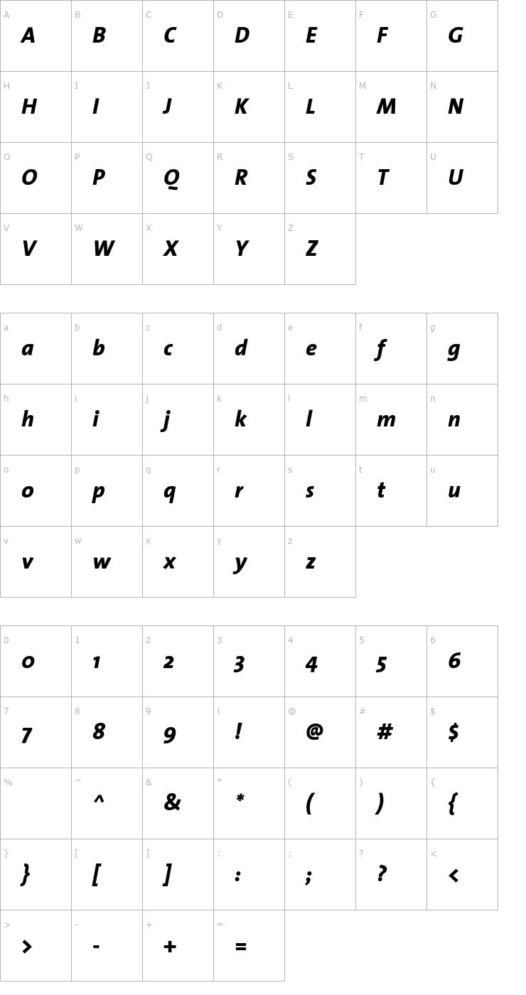 Character Map TheSans ExtraBold Italic Font