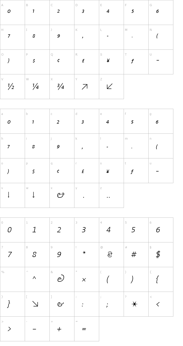 Character Map TheSans Light Expert Italic Font