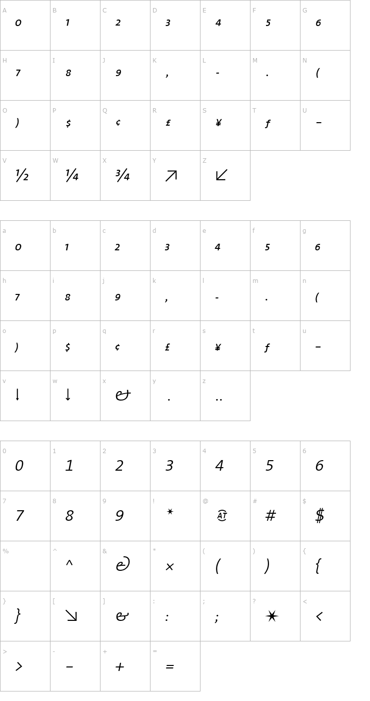 Character Map TheSans SemiLight Expert Italic Font