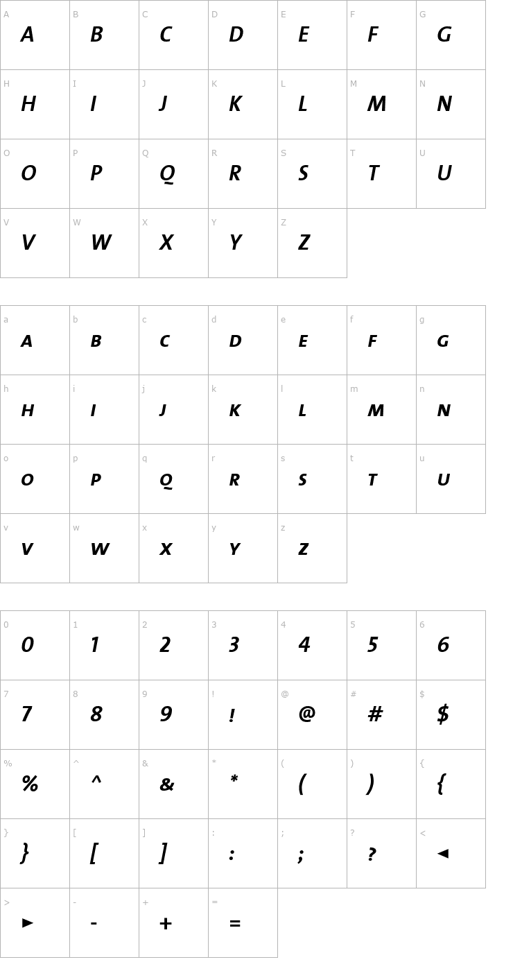 Character Map TheSansCaps-Bold Italic Font