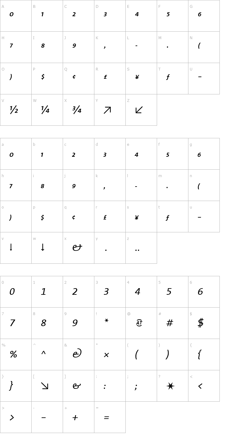 Character Map TheSansExpert-Italic Font