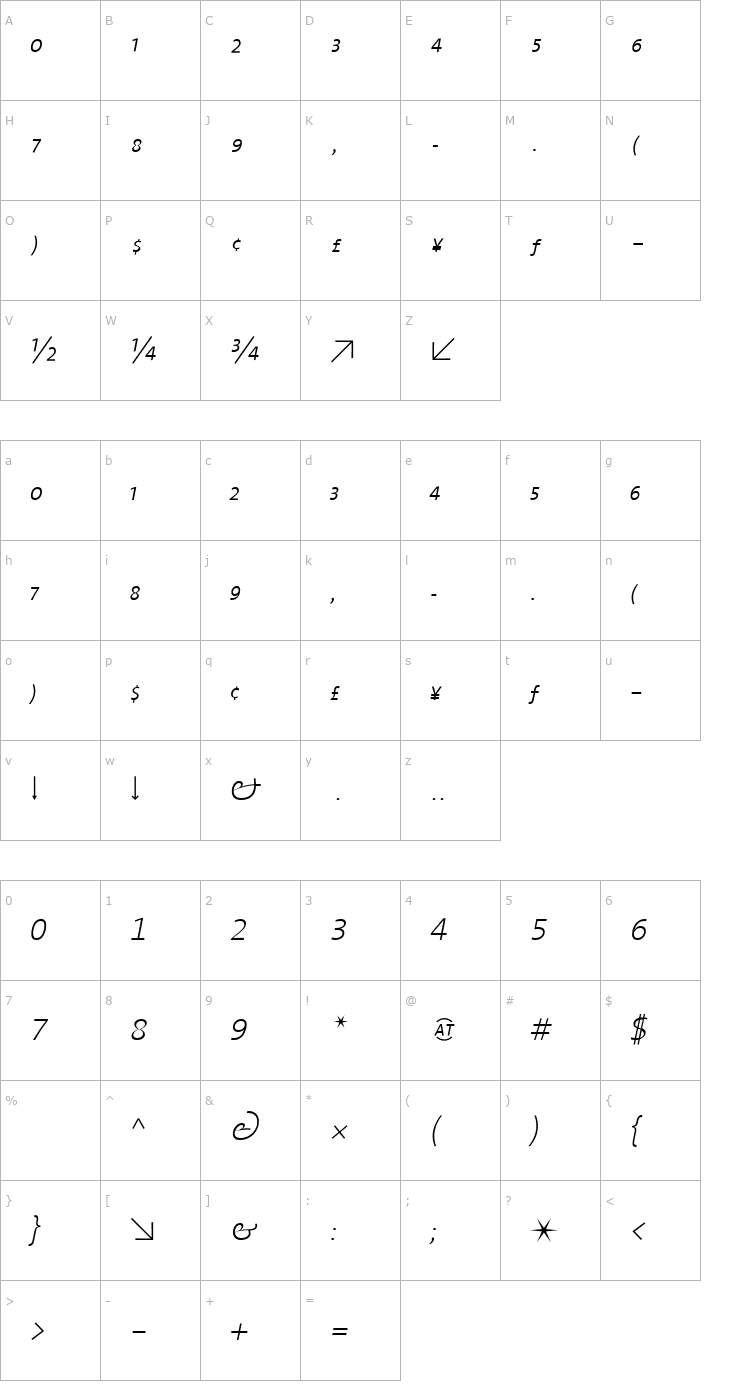 Character Map TheSansExtraLight Expert Italic Font