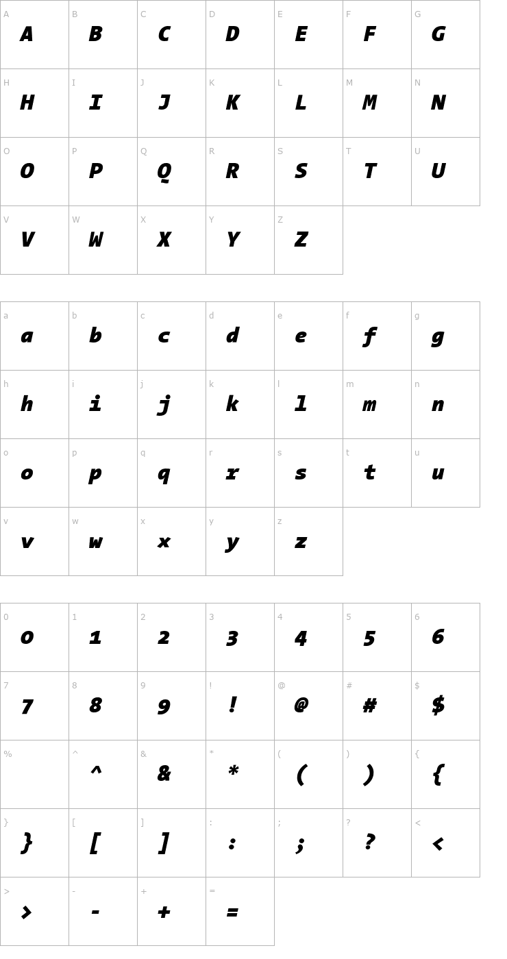 Character Map TheSansMono Black Italic Font