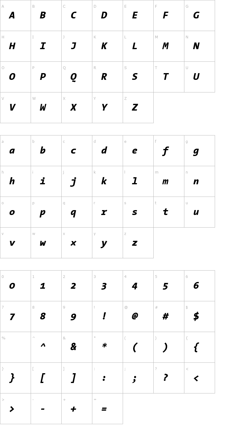 Character Map TheSansMono Extra Bold Italic Font