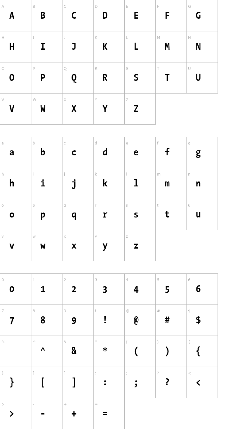 Character Map TheSansMonoCondensed Bold Font