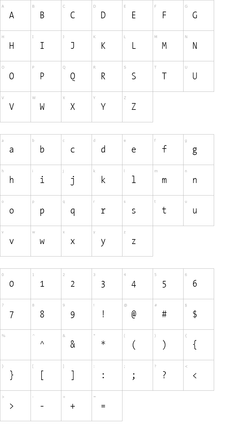Character Map TheSansMonoCondensed Light Font