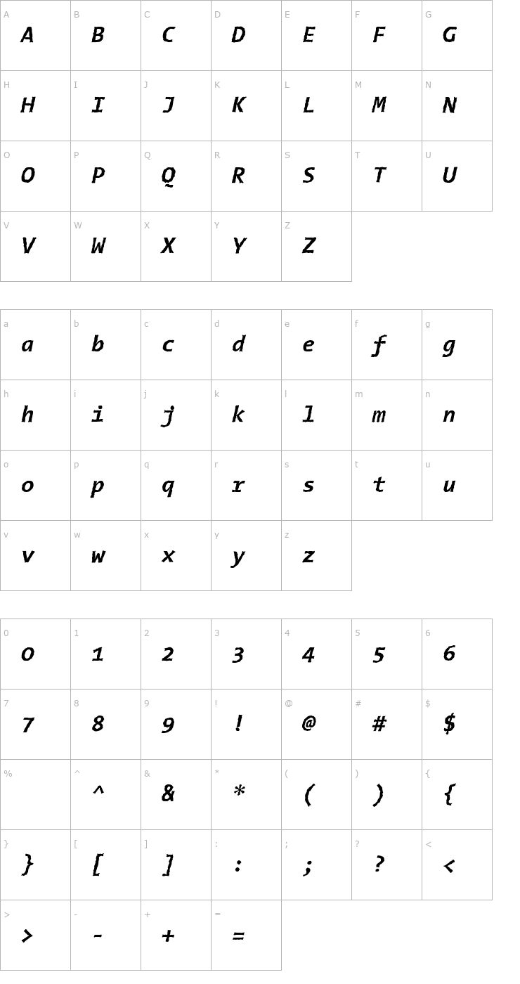 Character Map TheSansTypewriter Bold Italic Font