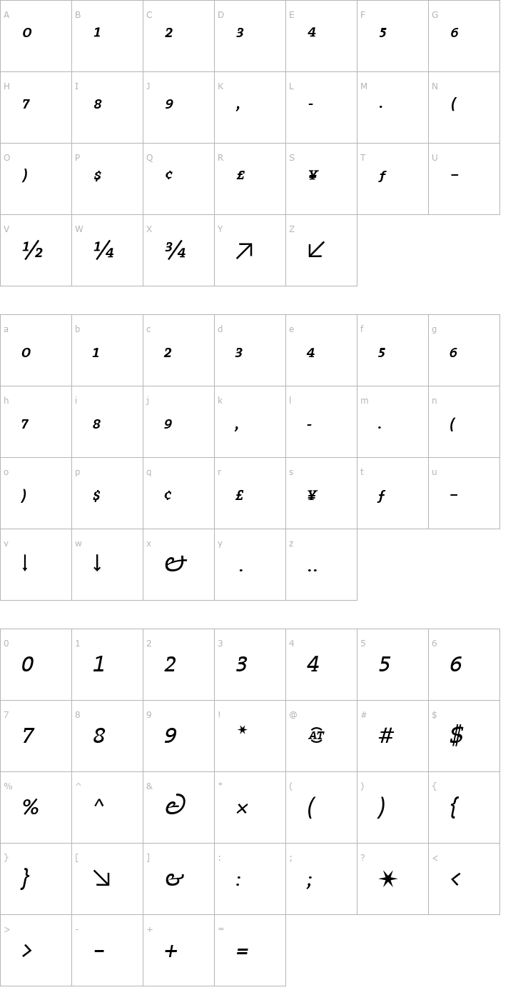 Character Map TheSerif Expert Italic Font