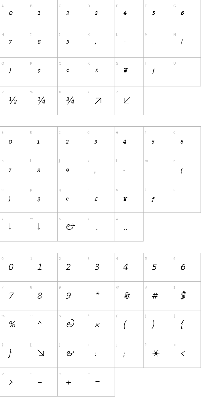 Character Map TheSerif Light Expert Italic Font