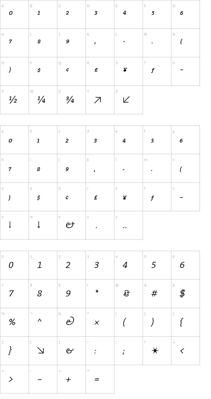 Character Map TheSerif SemiLight Expert Italic Font