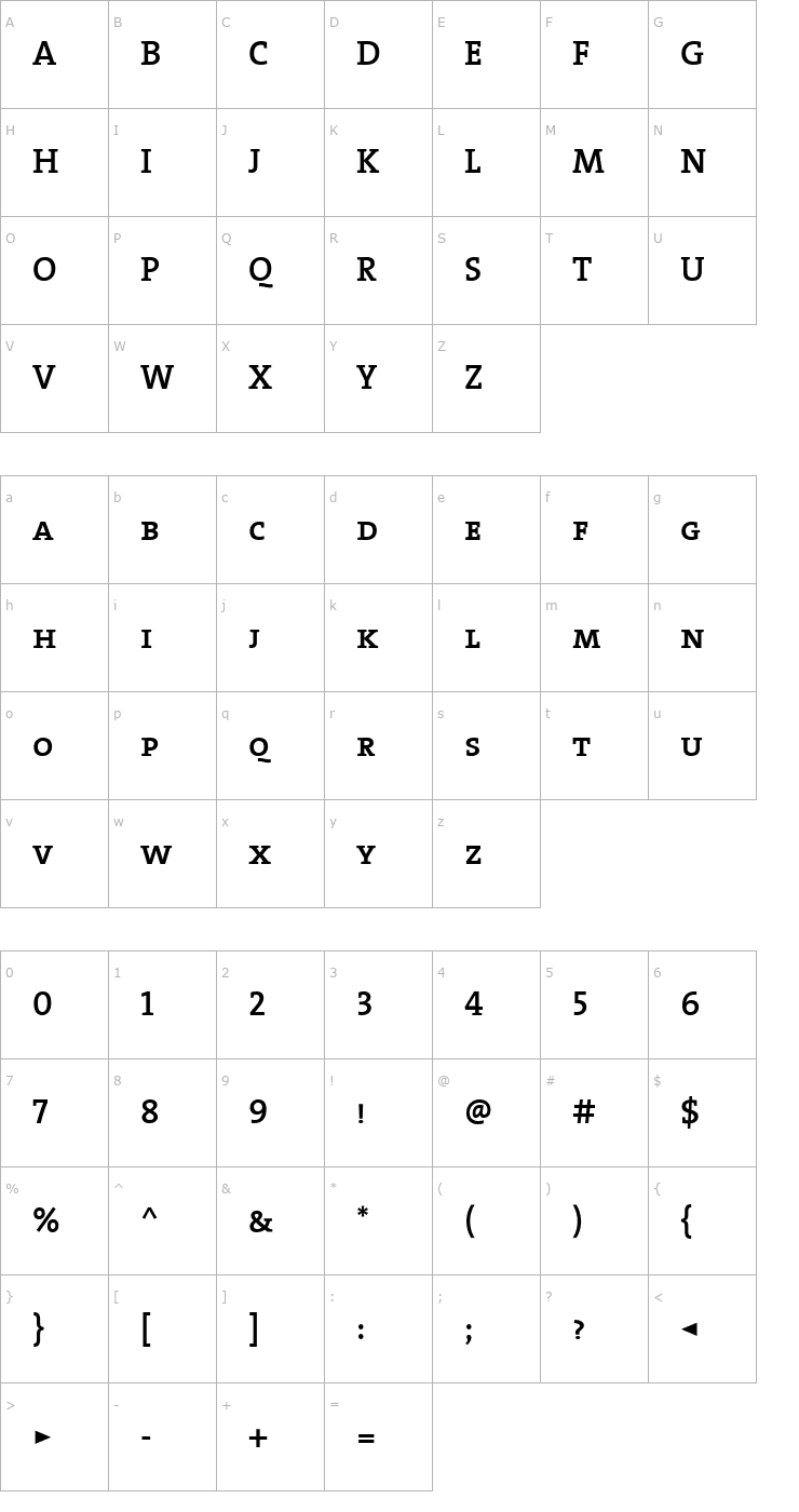 Character Map TheSerifCaps-SemiBold Font