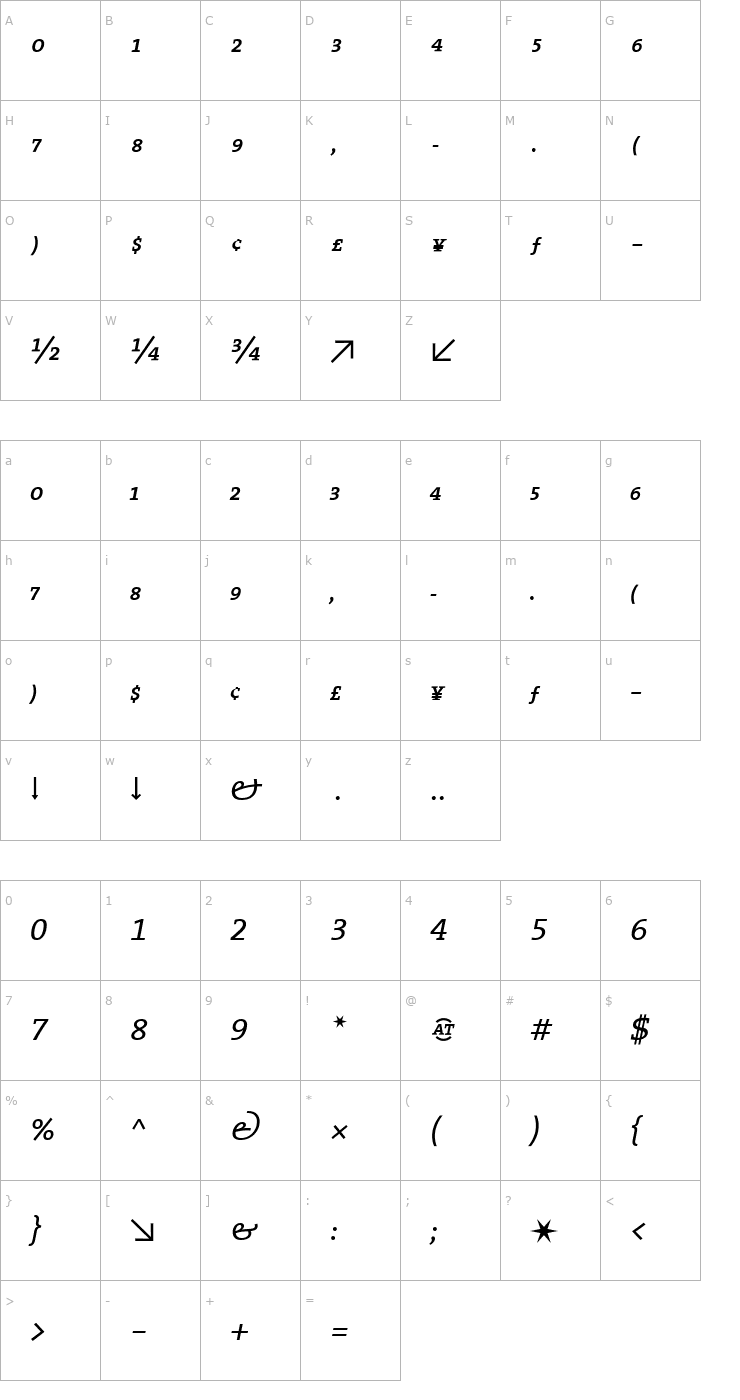 Character Map TheSerifExpert-Italic Font