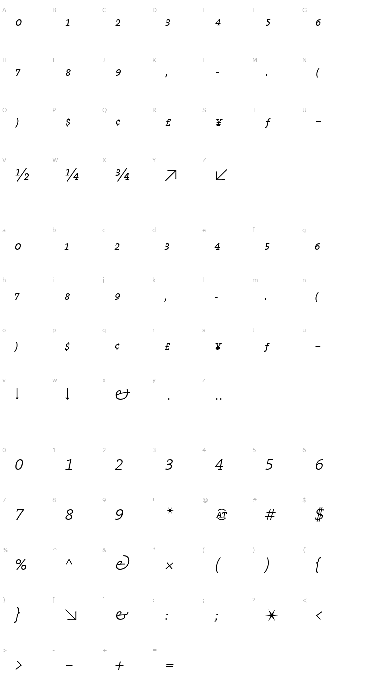 Character Map TheSerifExpert-Light Italic Font