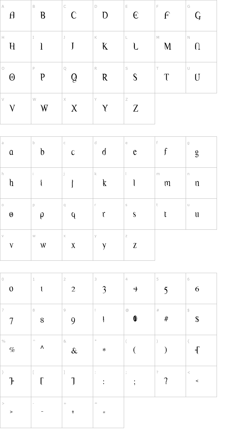 Character Map Thessaly Font