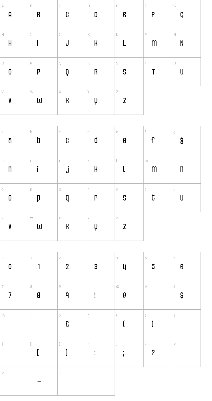 Character Map Thin Dime Font