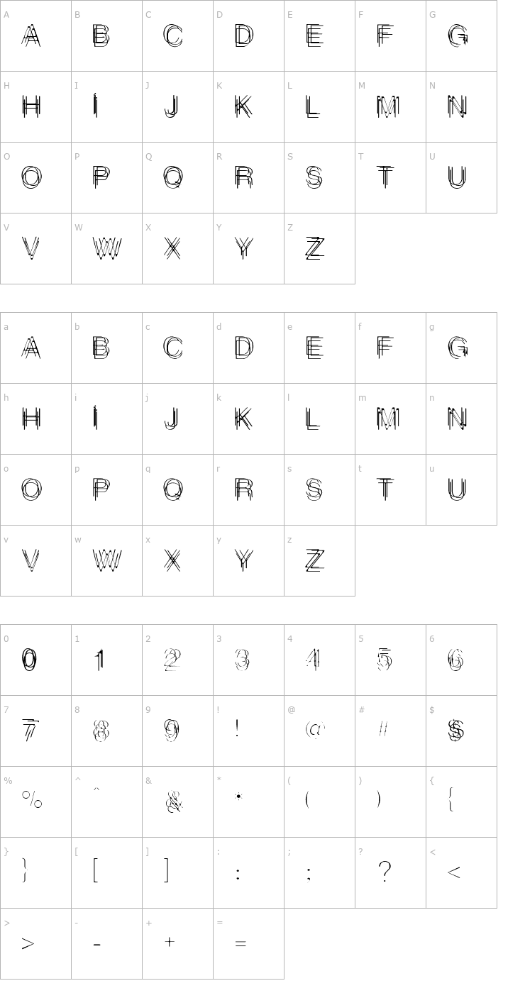 Character Map ThinMan-Drunk Font