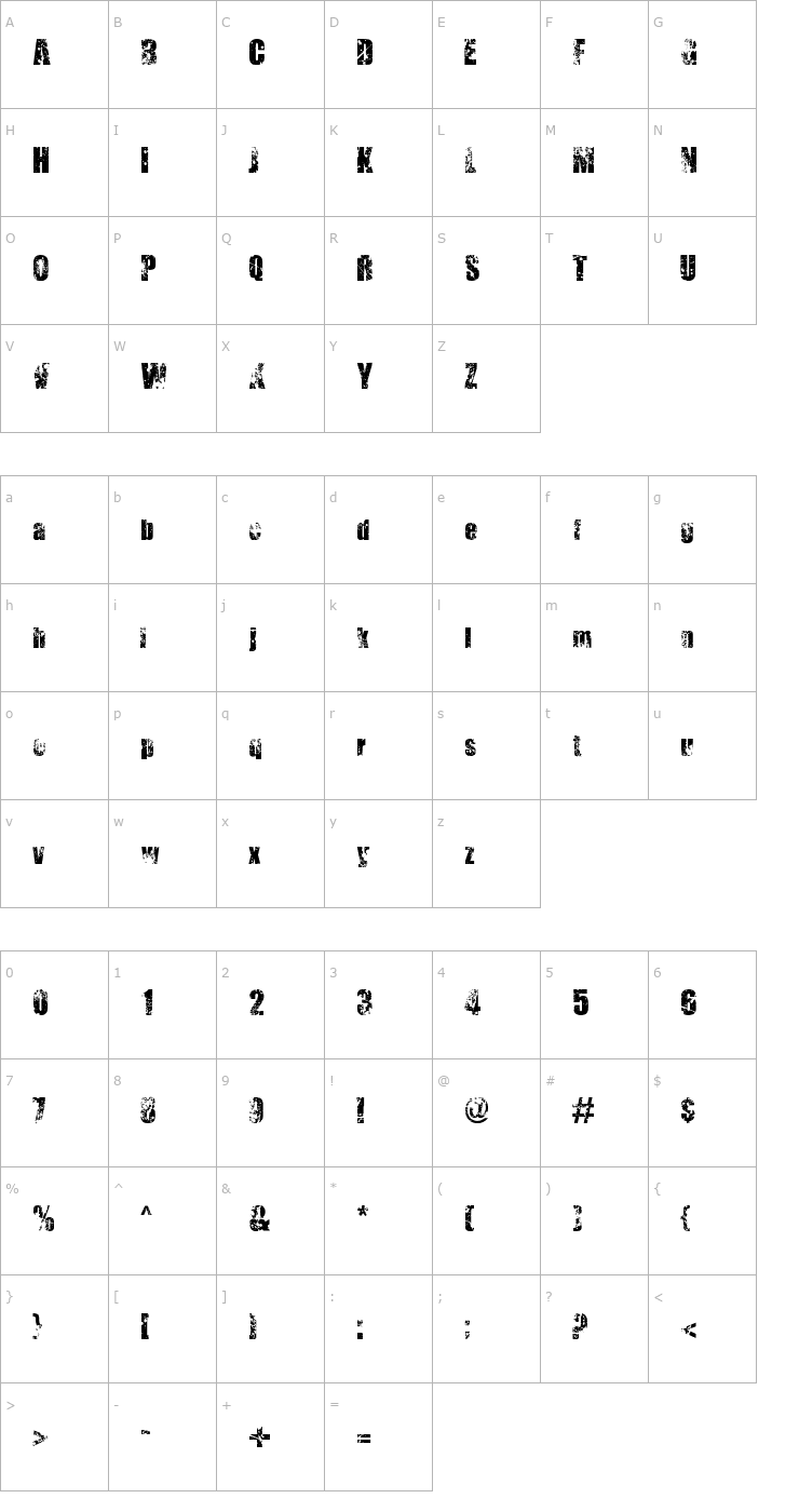 Character Map Thirsty for Souls Font