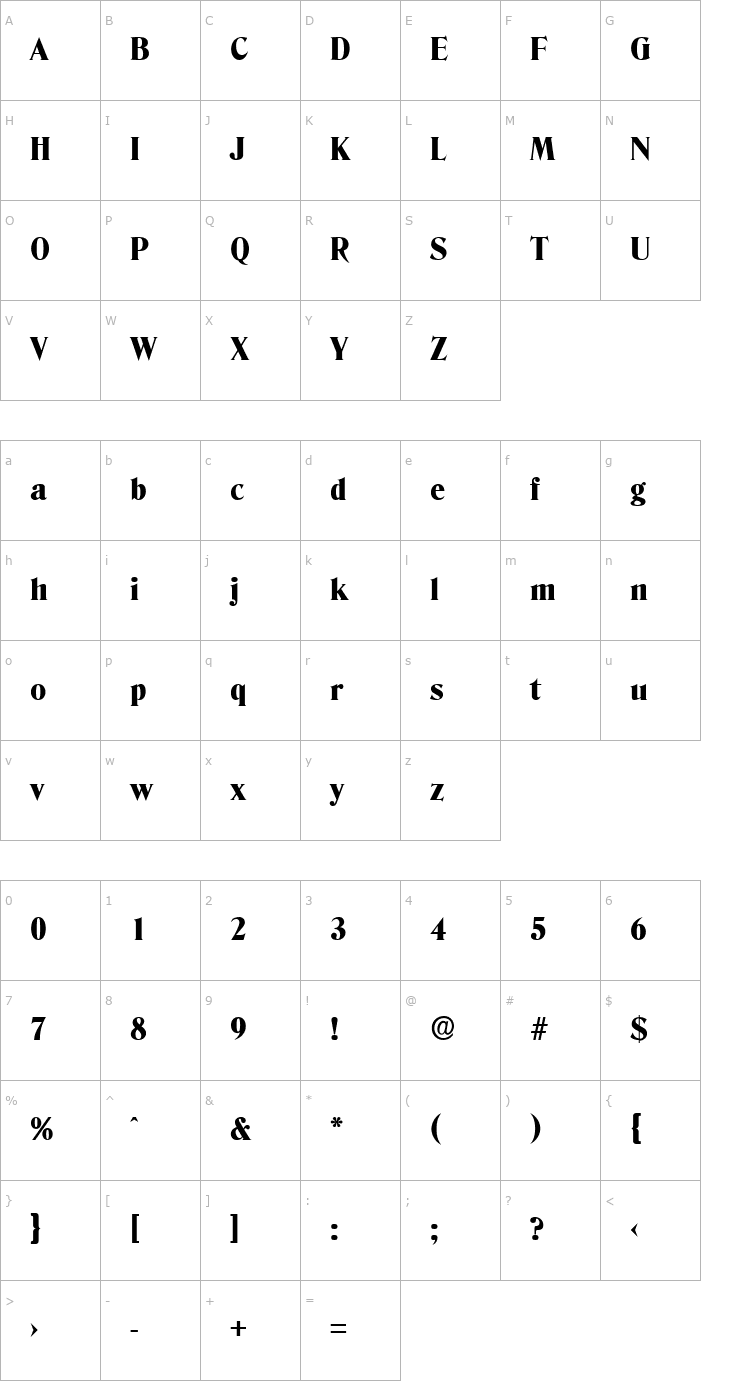 Character Map ThomasBecker-Heavy Font