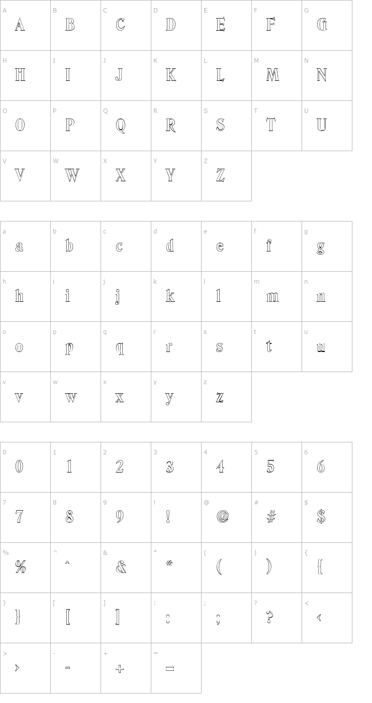 Character Map ThomasBeckerOutline Bold Font