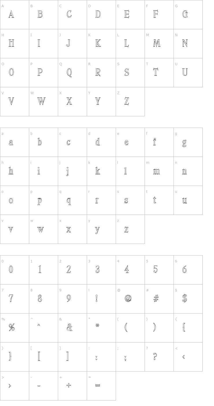 Character Map ThomasBeckerOutline Font