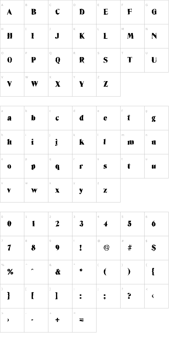 Character Map ThomasBeckerRandom-Black-Regular Font