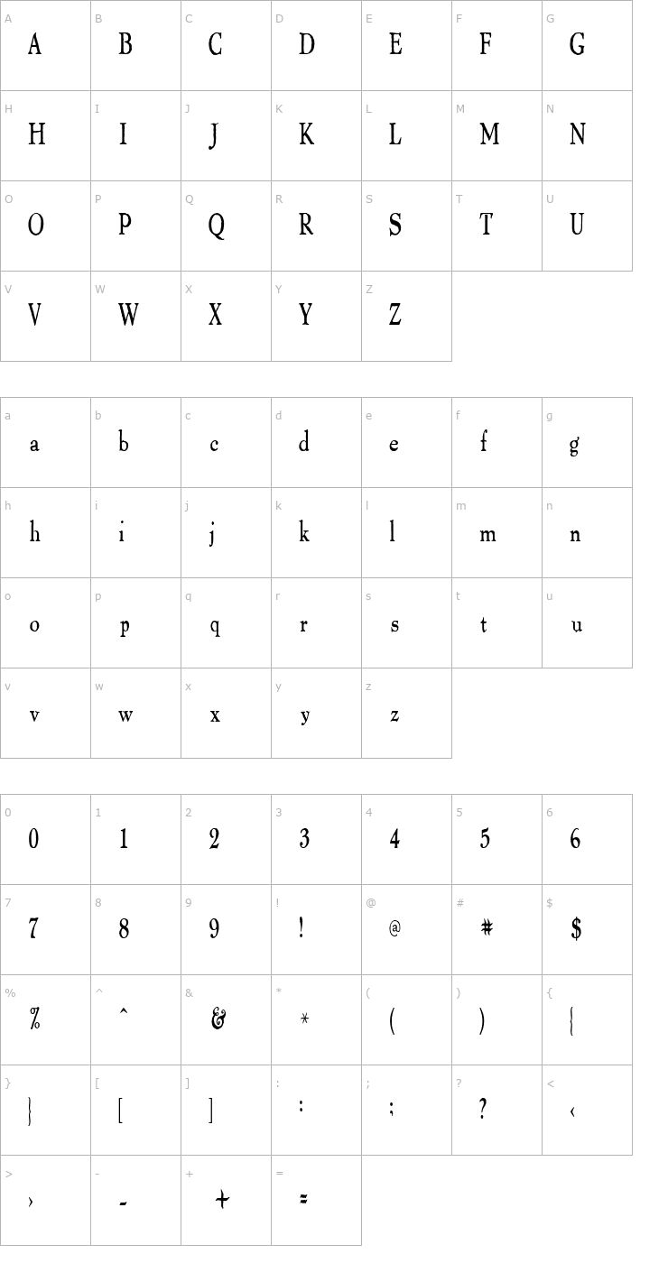 Character Map ThomasPaineCondensed Font