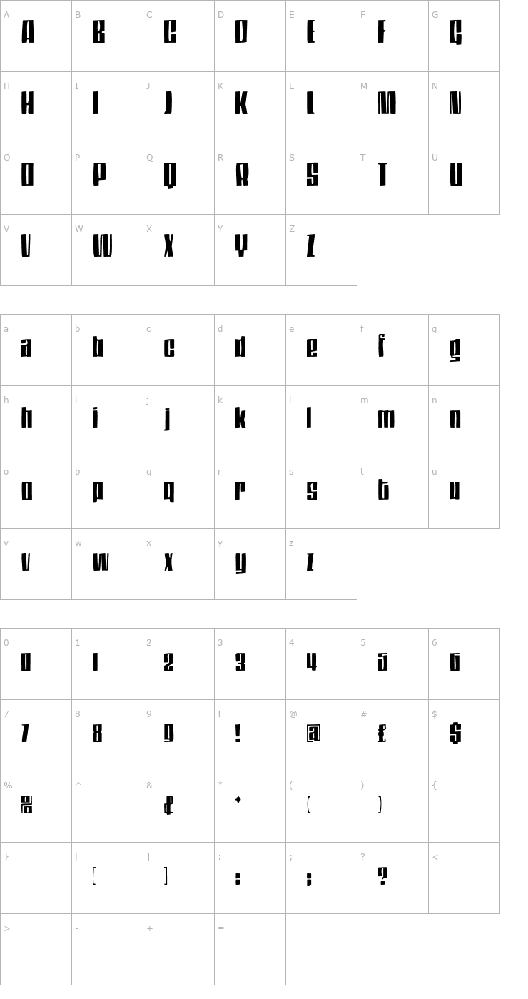 Character Map Thompson Font