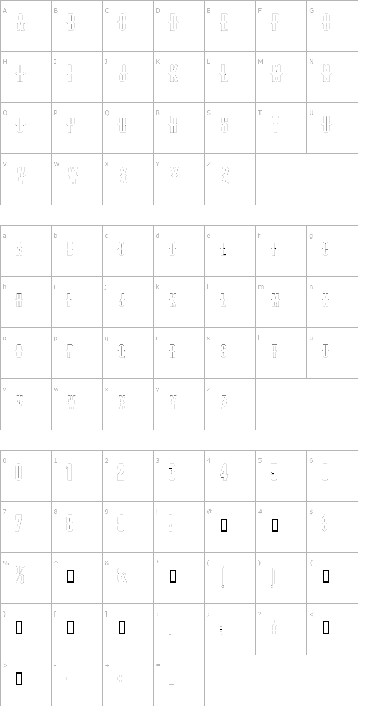 Character Map ThornsExtendedOutline Font