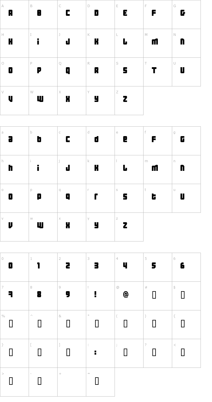 Character Map Three the Hard way Font