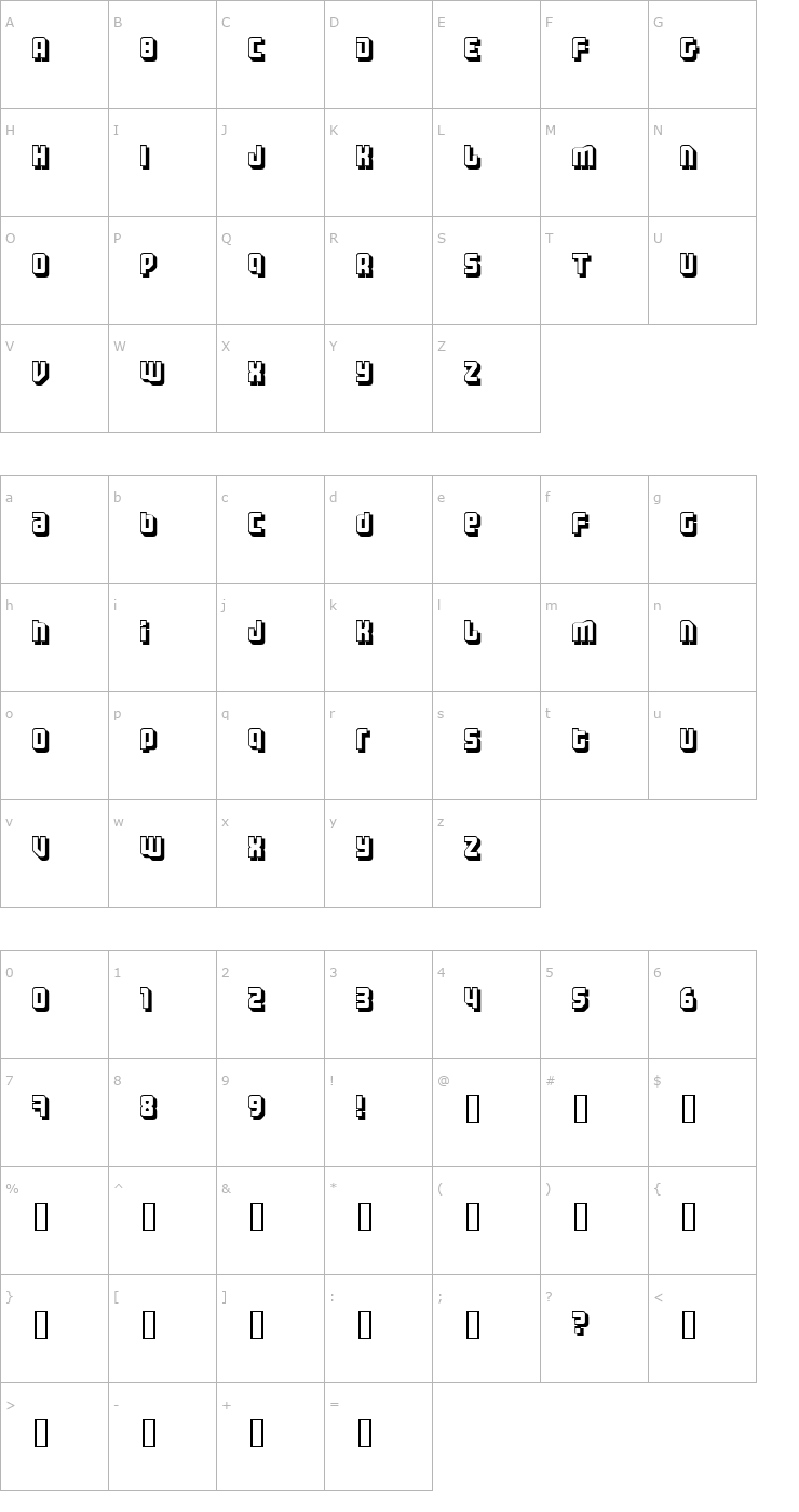 Character Map Three the Hard way shadowed Font