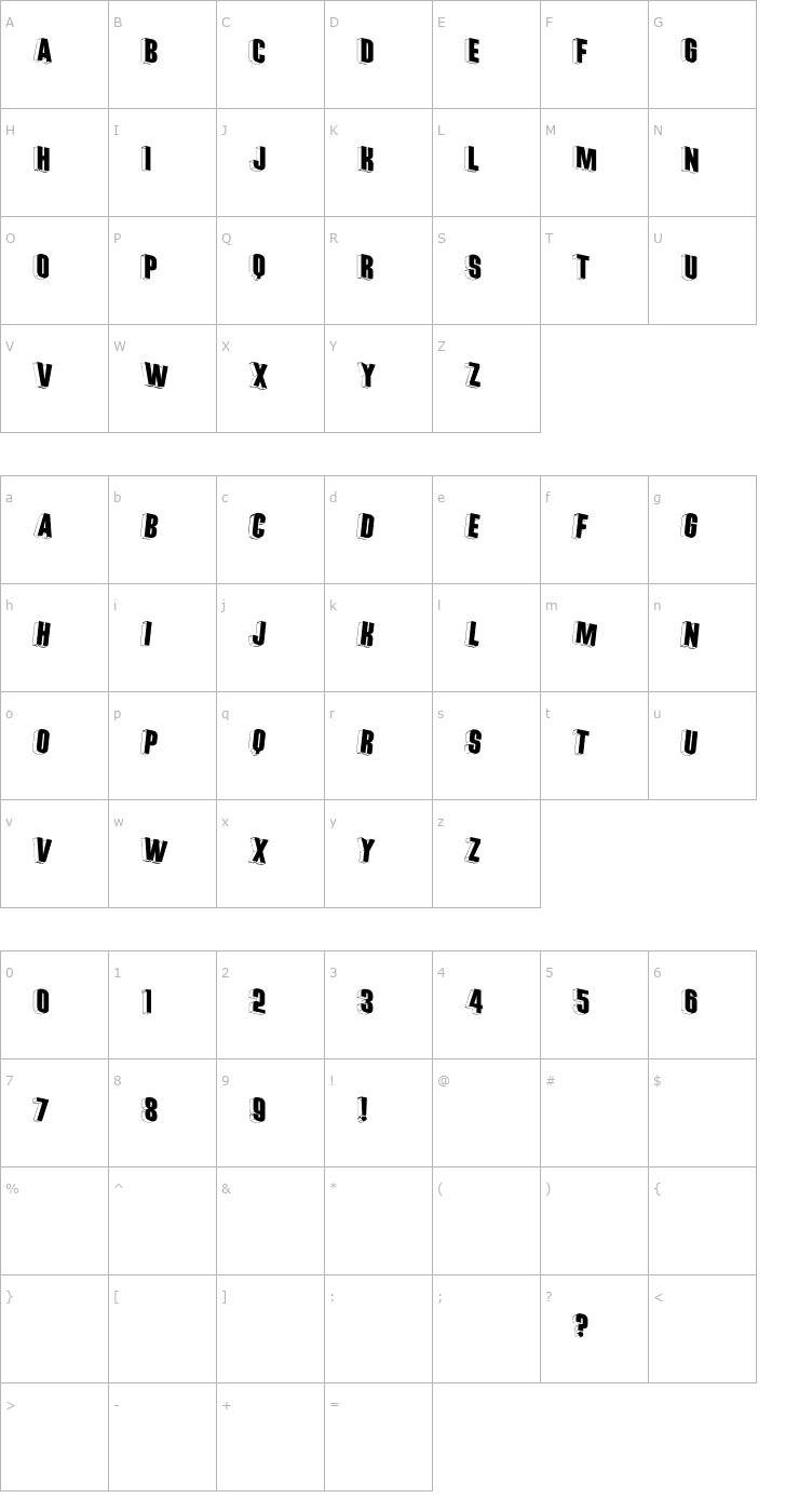 Character Map ThreeDimRightwards Font