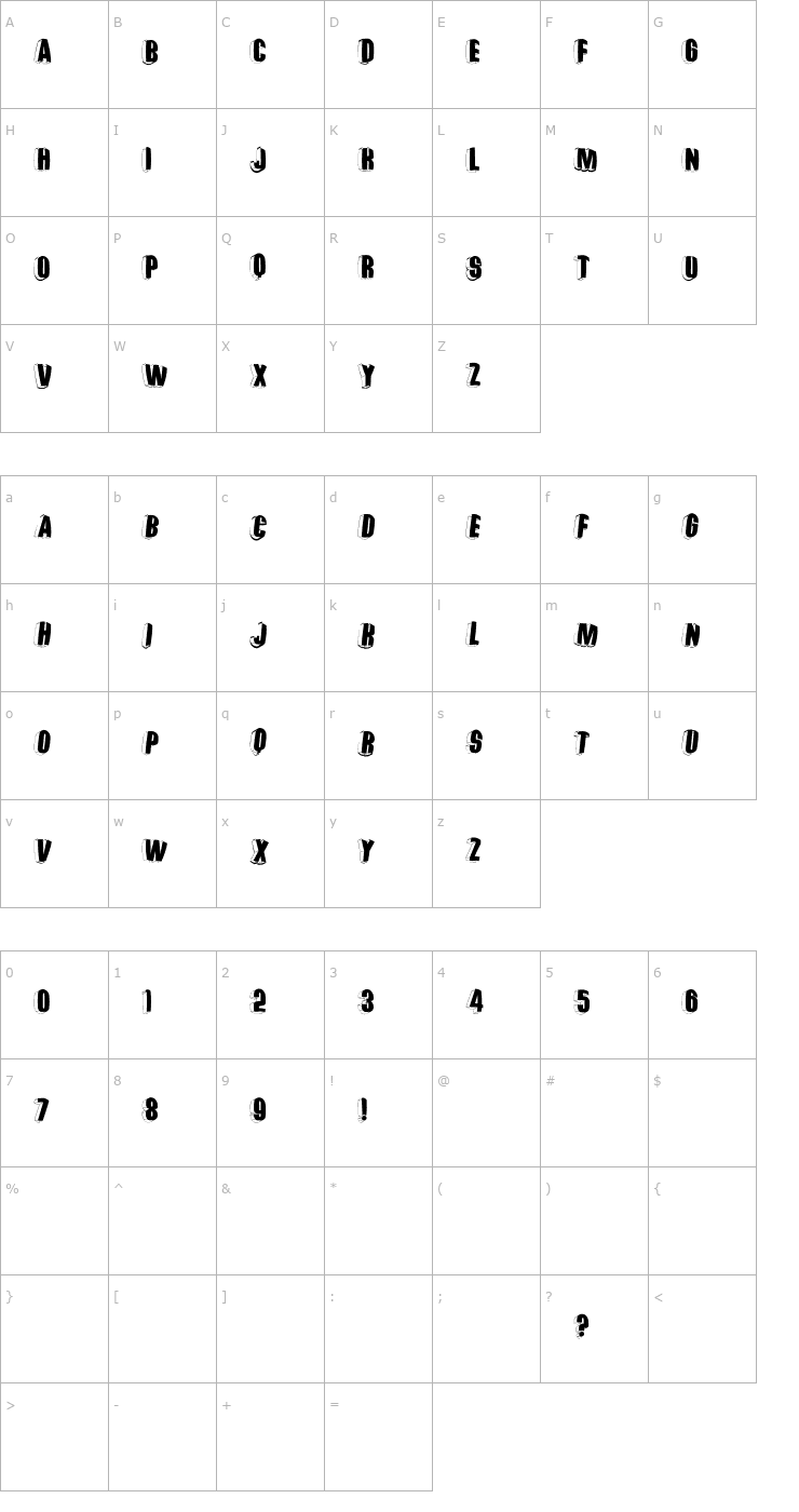 Character Map ThreeDimRightwardsRound Font