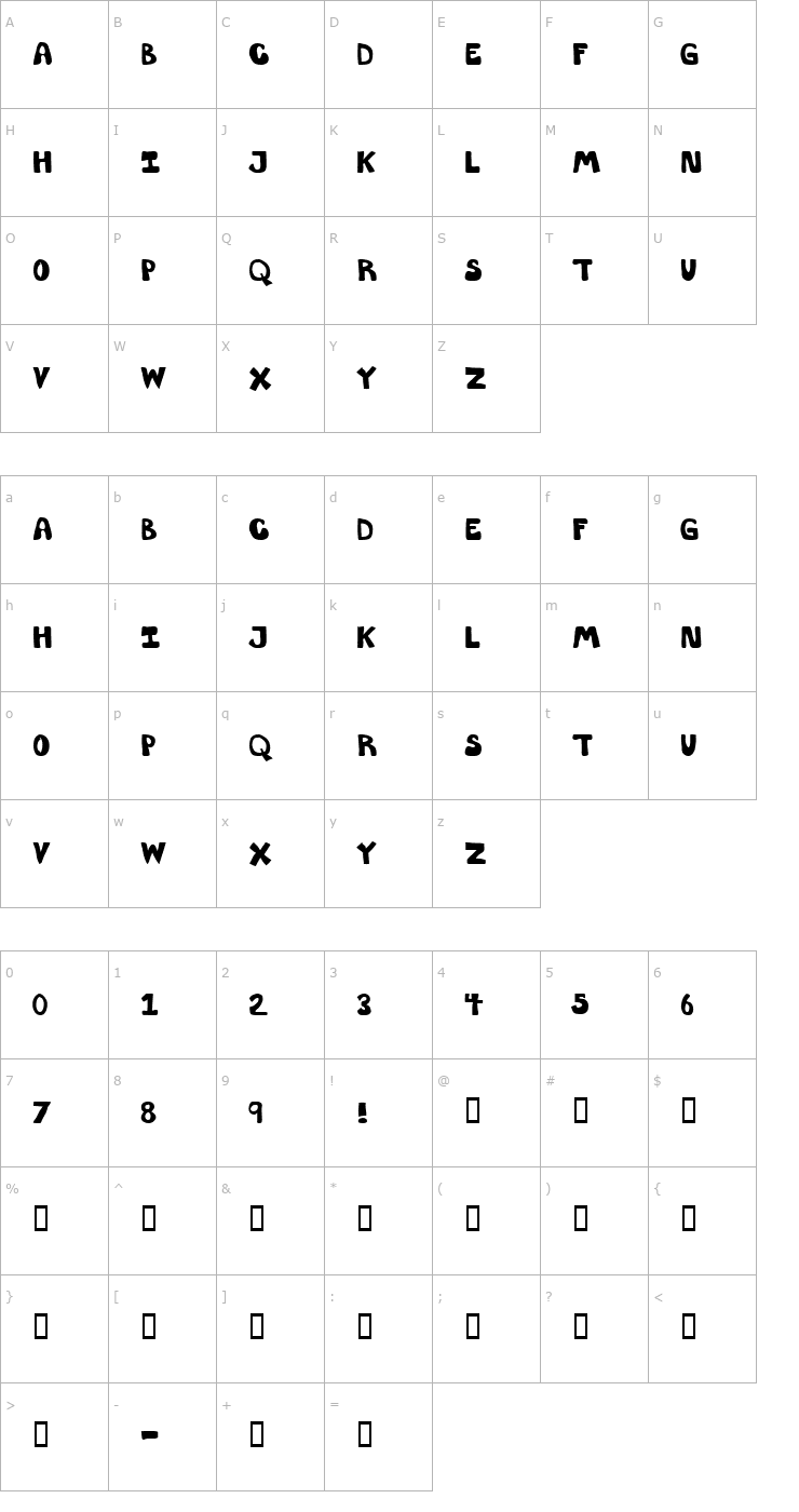 Character Map ThrowupSolid Font