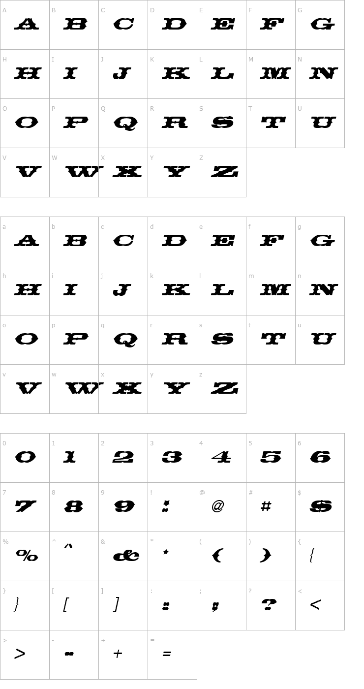 Character Map Thunder row Italic Font
