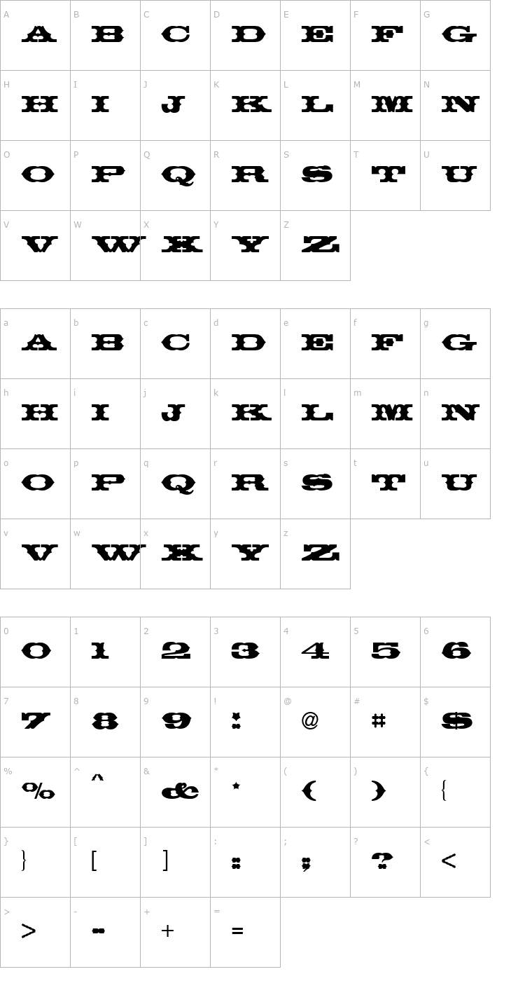 Character Map Thunder row Normal Font