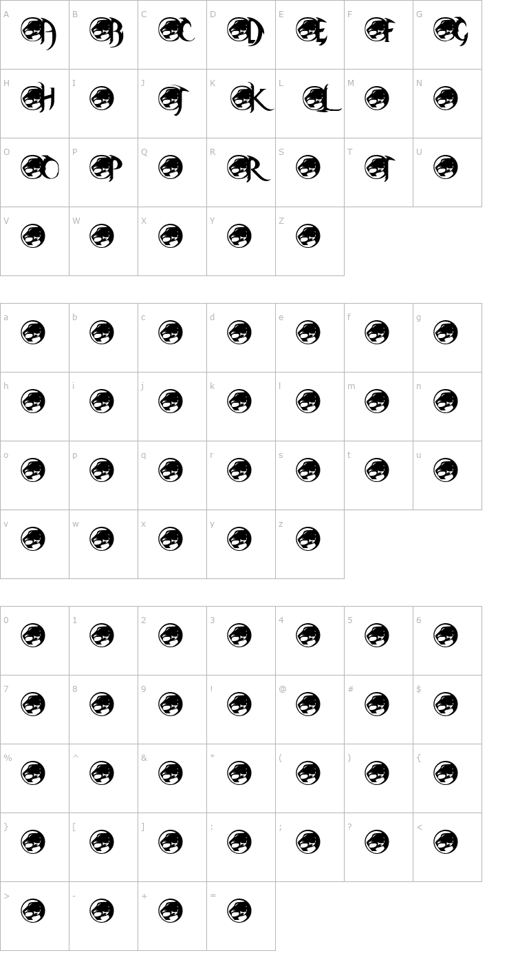 Character Map ThunderCaps Font