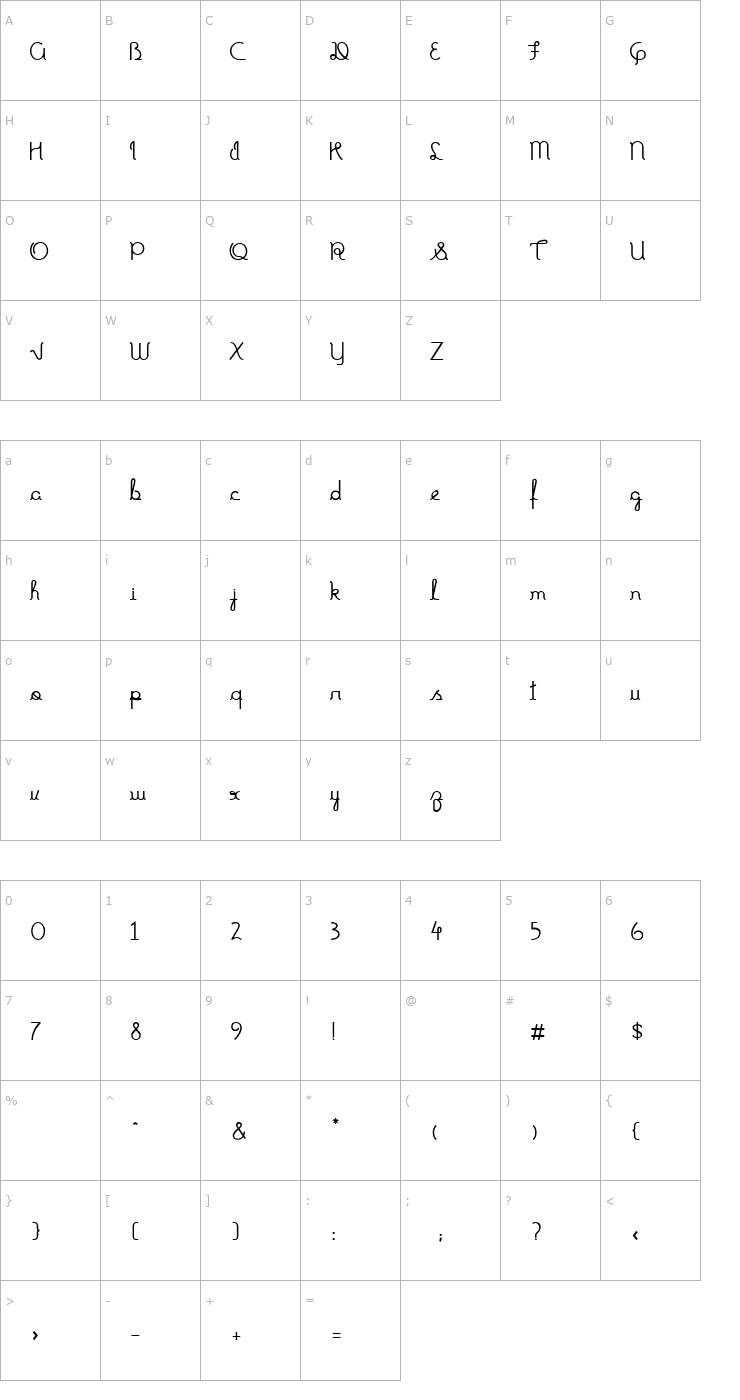 Character Map Tia Marcia Font