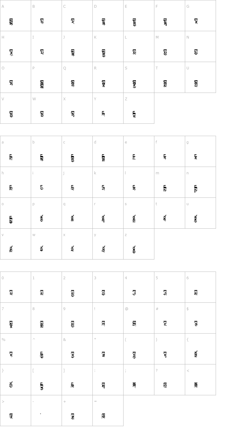 Character Map TibetanMachineWeb2 Font
