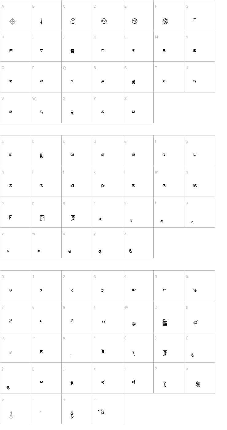 Character Map TibetanMachineWeb9 Font
