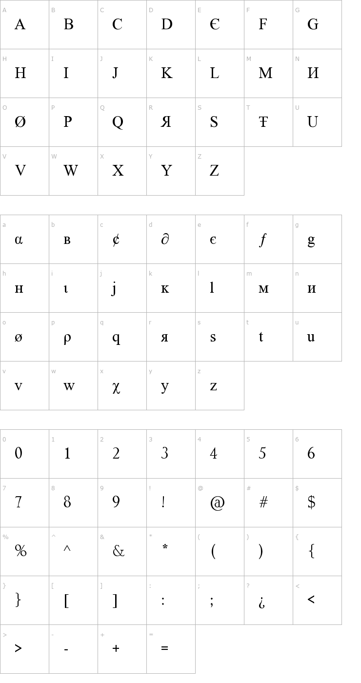 Character Map Tiboo 5 font Font