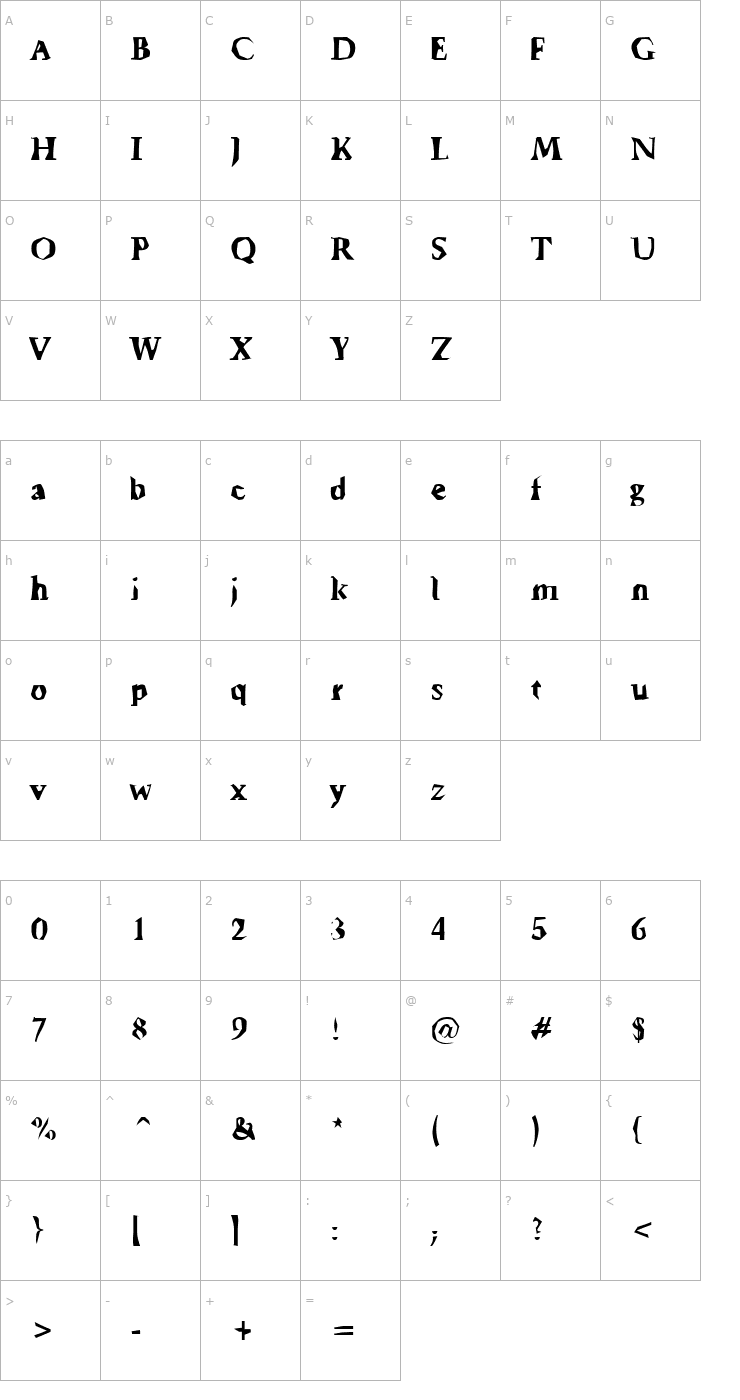 Character Map Ticky font Font