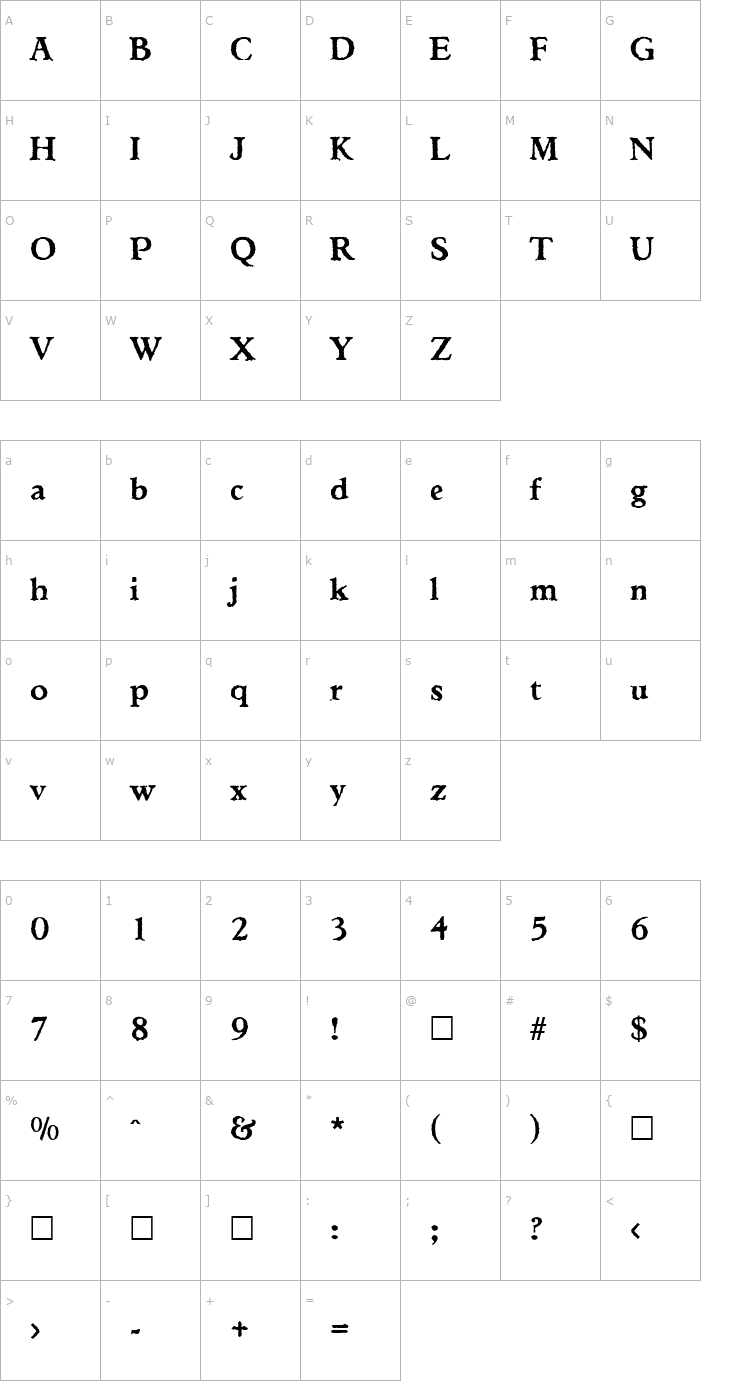 Character Map Ticonderoga Regular Font