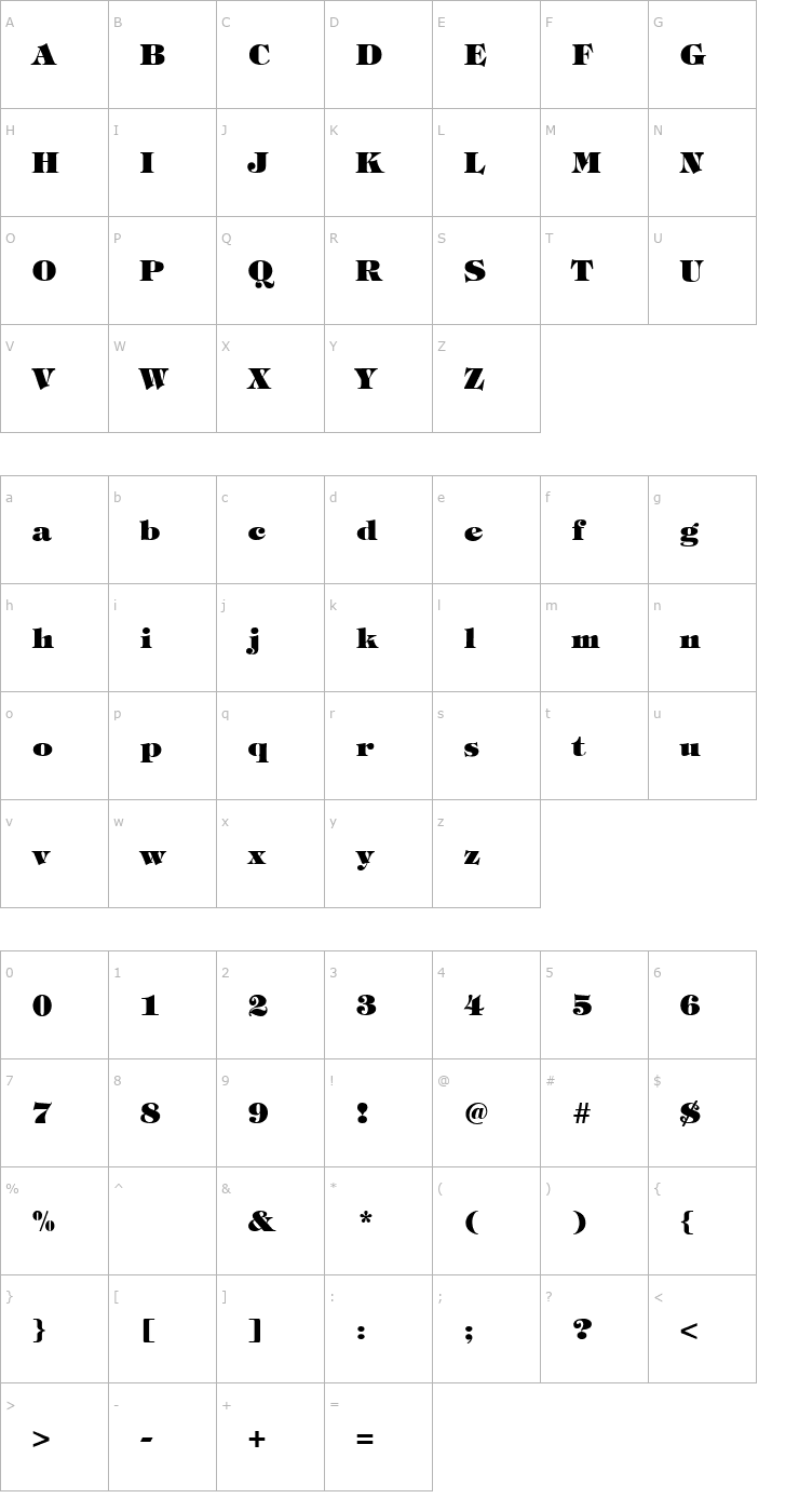 Character Map Tiffany Heavy Bold Font