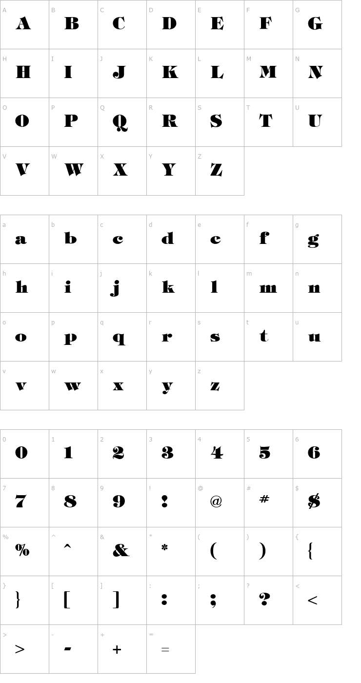 Character Map Tiffany Heavy Regular Font
