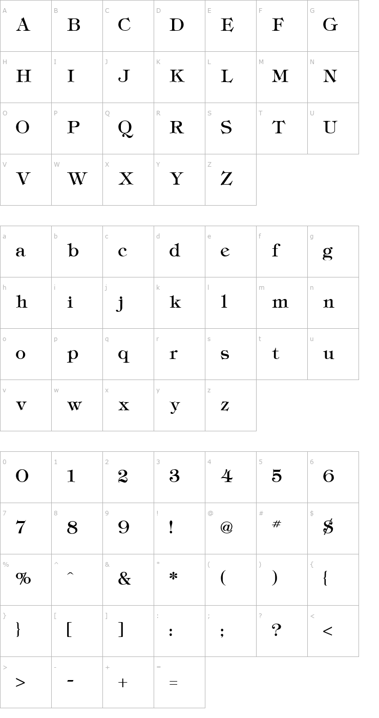 Character Map Tiffany Regular Font