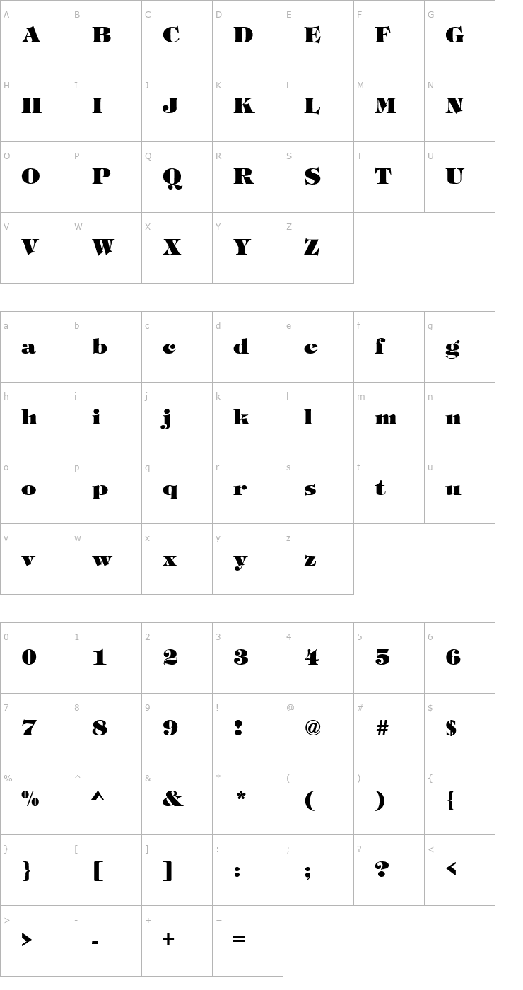 Character Map TiffanyLH Bold Font